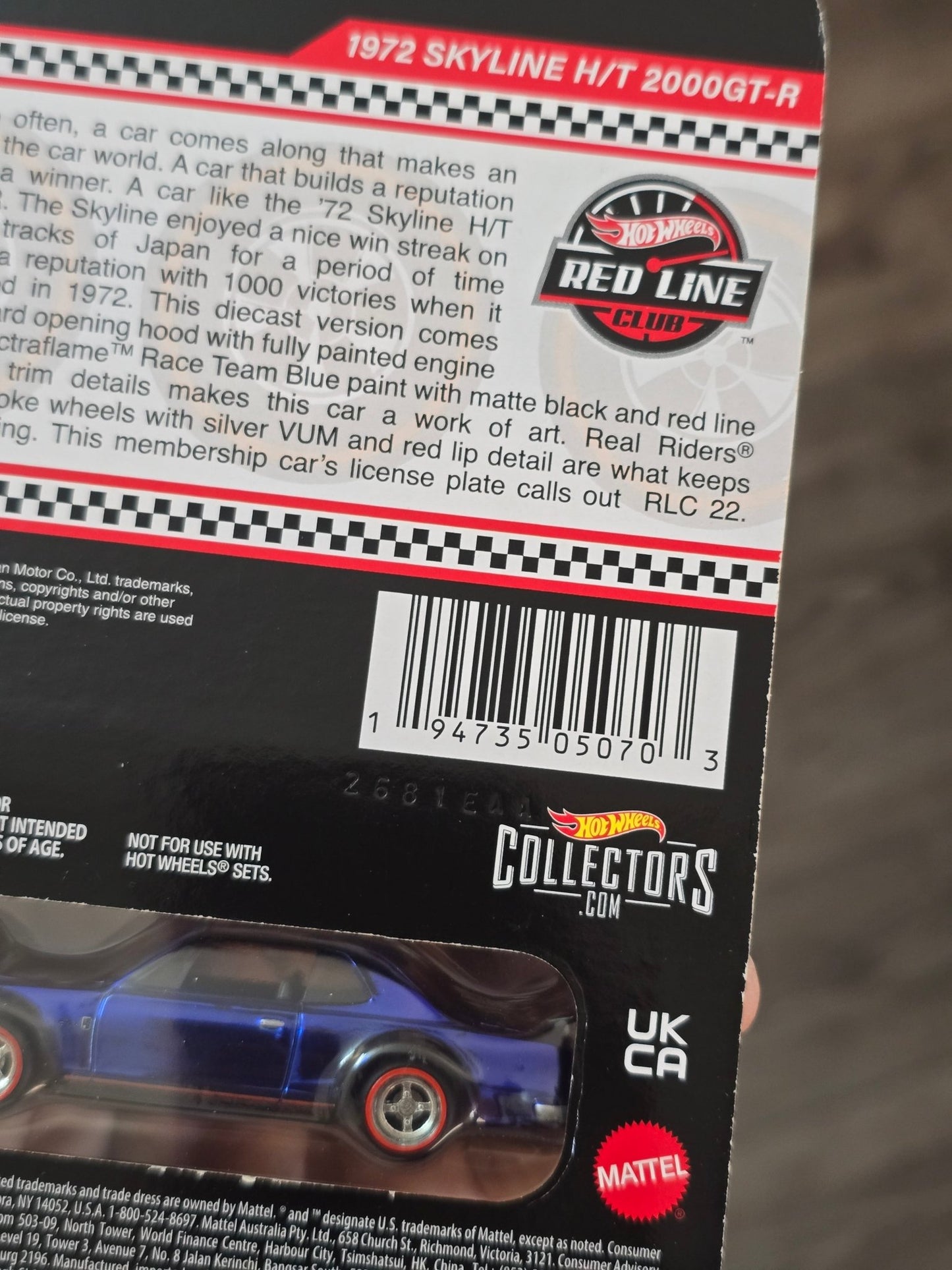 RLC Hot Wheels 1972 Nissan Skyline H/T 2000GT - R - Kinder Logs