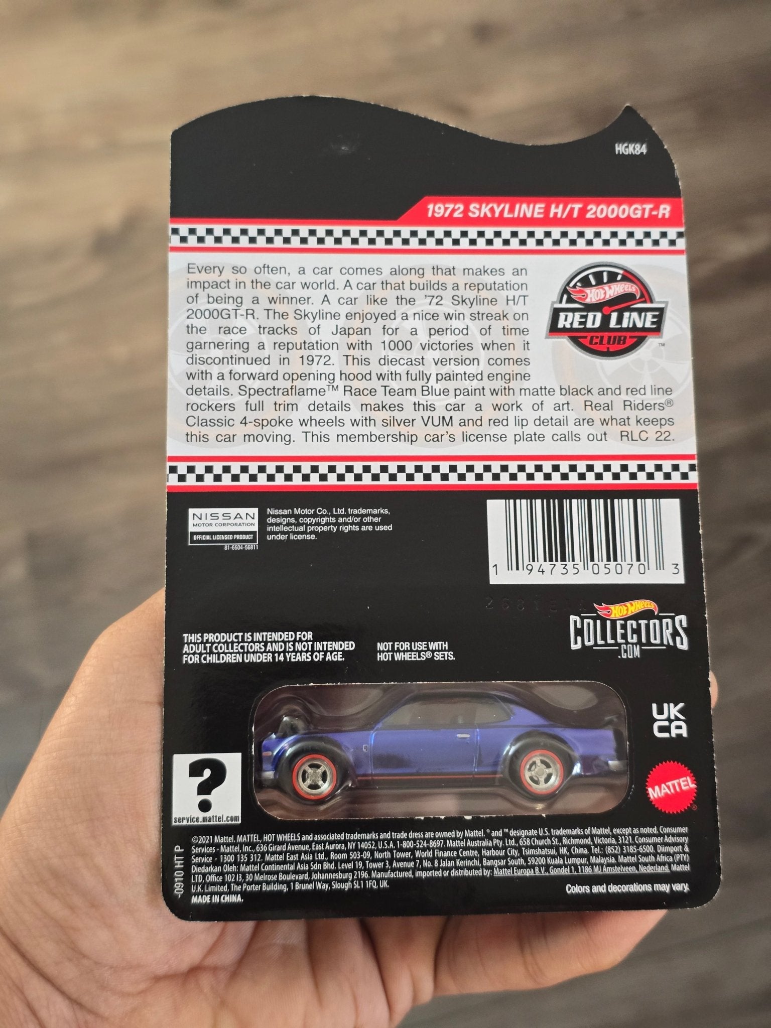 RLC Hot Wheels 1972 Nissan Skyline H/T 2000GT - R - Kinder Logs