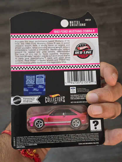 RLC Hot Wheels 1993 Ford Mustang Cobra R Pink Edition - Kinder Logs