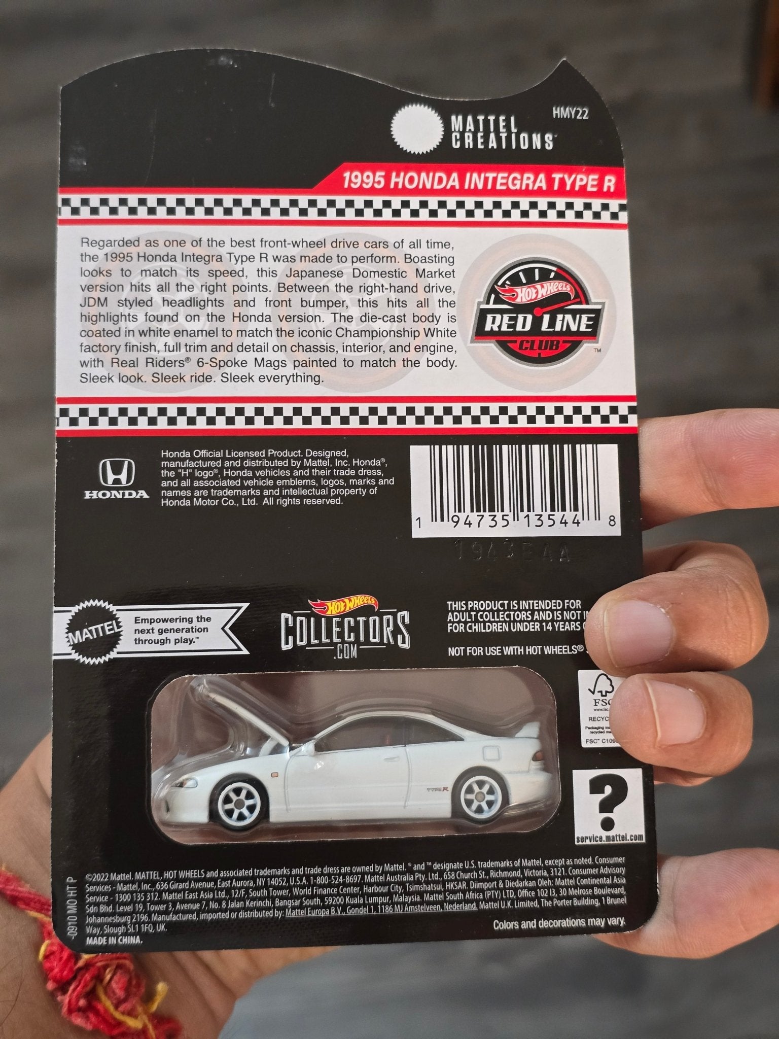 RLC Hot Wheels 1995 Honda Integra Type R (White) - Kinder Logs