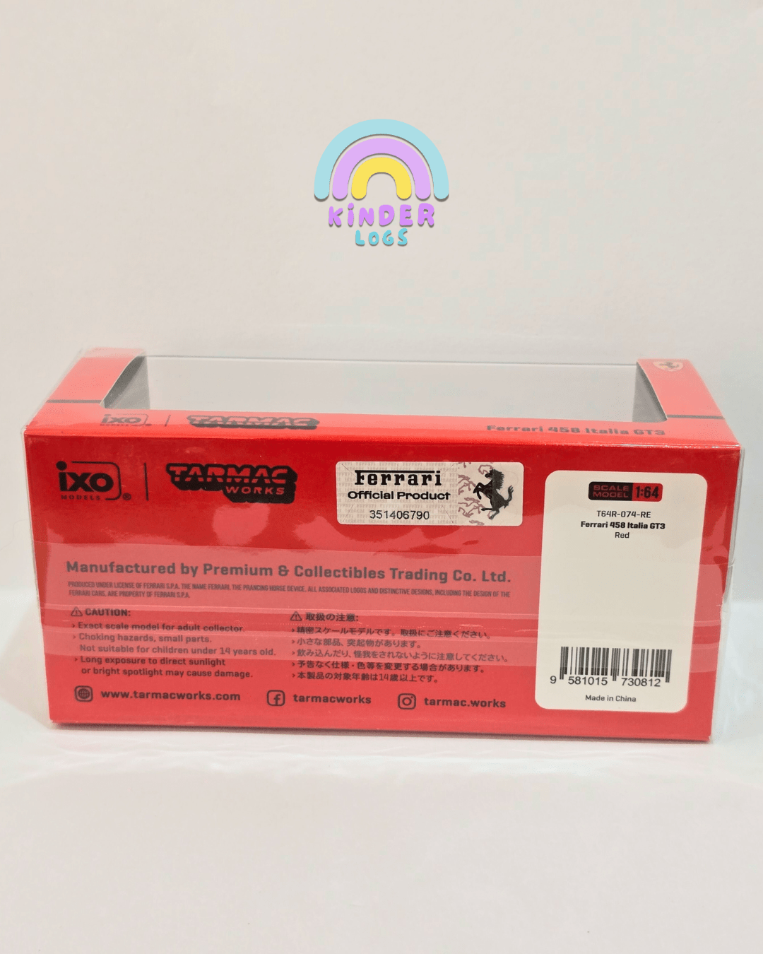 Tarmac Works Ferrari 458 Italia GT3 - Red (Sealed Box) - Kinder Logs