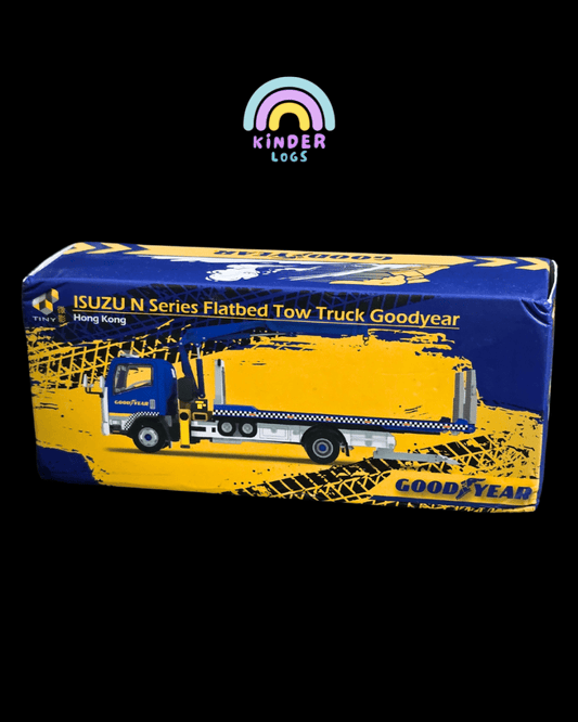 Tiny City Isuzu N Series Flatbed Tow Truck Goodyear Edition - Kinder Logs
