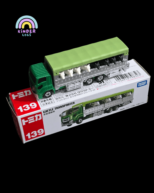 Tomica Cow Truck - Cattle Transporter With 8 Cows - Open Box - Kinder Logs