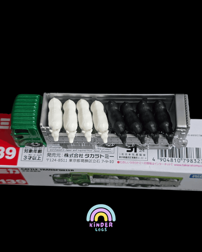 Tomica Cow Truck - Cattle Transporter With 8 Cows - Open Box - Kinder Logs