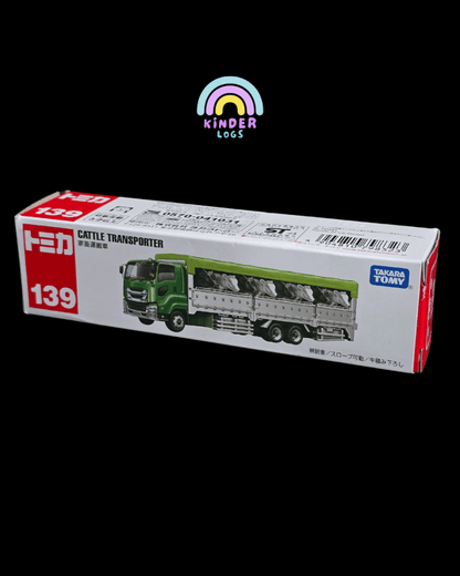 Tomica Cow Truck - Cattle Transporter With 8 Cows - Open Box - Kinder Logs