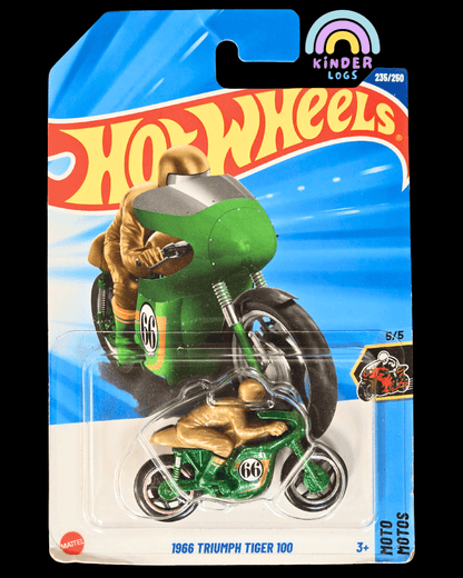 Treasure Hunt Hot Wheels 1966 Triumph Tiger 100 (Carded) - Kinder Logs