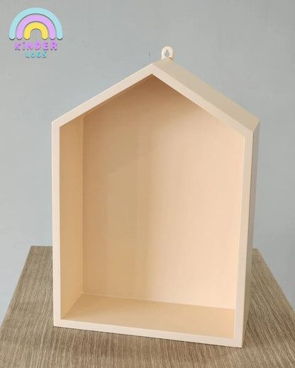 Wooden Hut - Shape Wall - Hanging Shelf - Pastel Peach - Kinder Logs