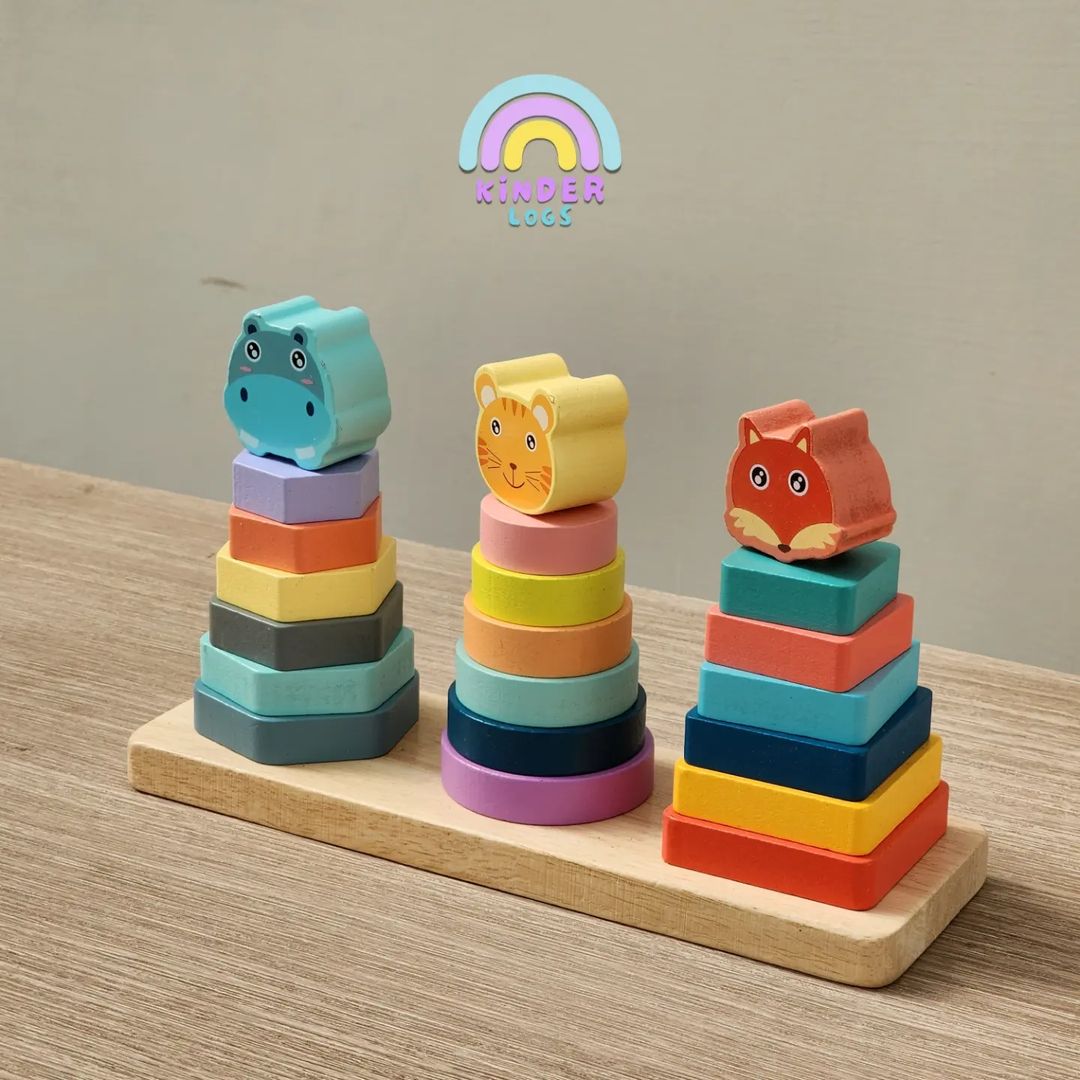 Wooden Stacker Toy - Set of 3 Animals 💗💗💗 - Kinder Logs